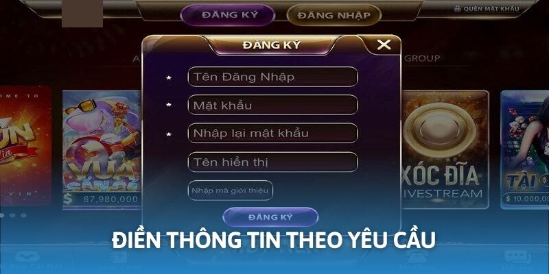 Điền thông tin theo yêu cầu để tạo tài khoản tại nhà cái Rwin