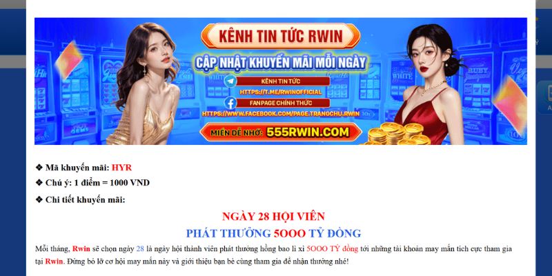 Ưu đãi cực hot cho hội viên RWIN 